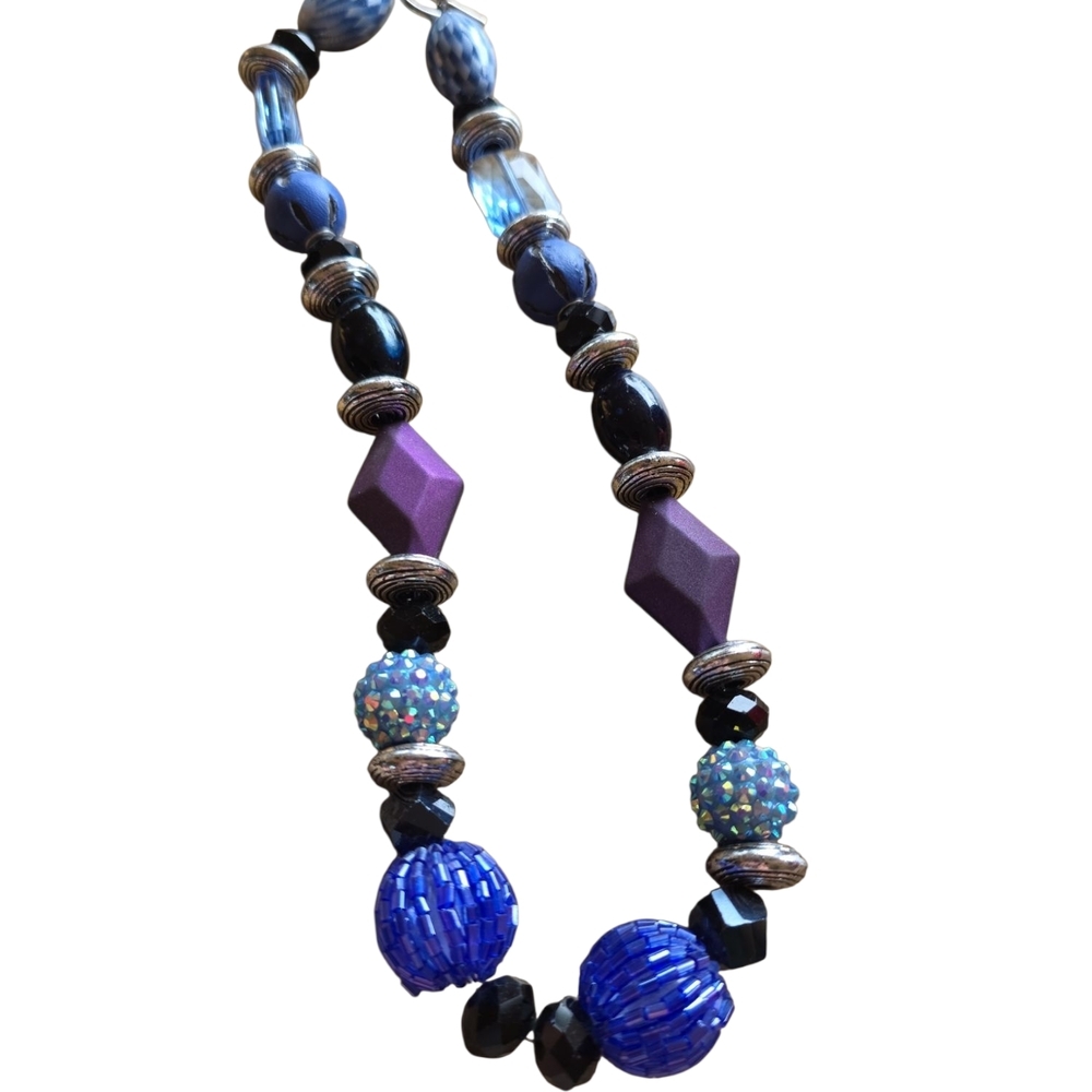 Artistic Blue and Purple Beaded Necklace With Sparkle Balls